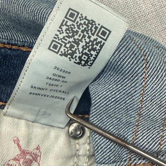 Y2K True Religion Skinny Overalls Blue Denim Cotton Blend Size M Medium - Picture 9 of 9